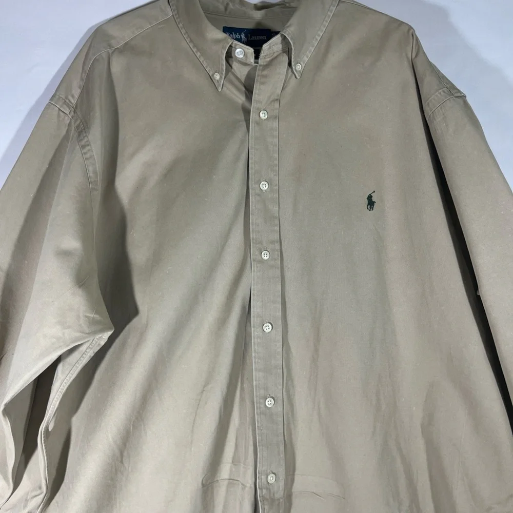 RALPH LAUREN BUTTON DOWN LONG SLEEVE SHIRT‎ 100% COTTON 2X BIG/TALL KHAKI PREOWN